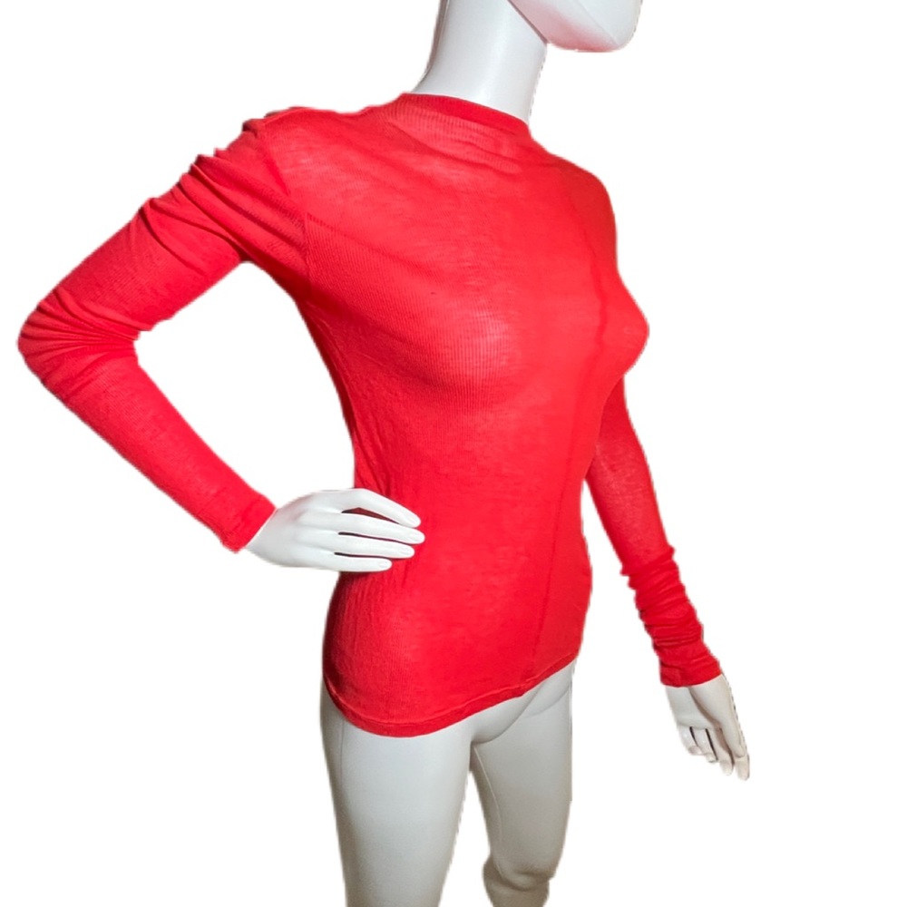 CREATURES OF THE WIND red sheer knit long sleeve front seam pullover shirt Sz M - Picture 6 of 9